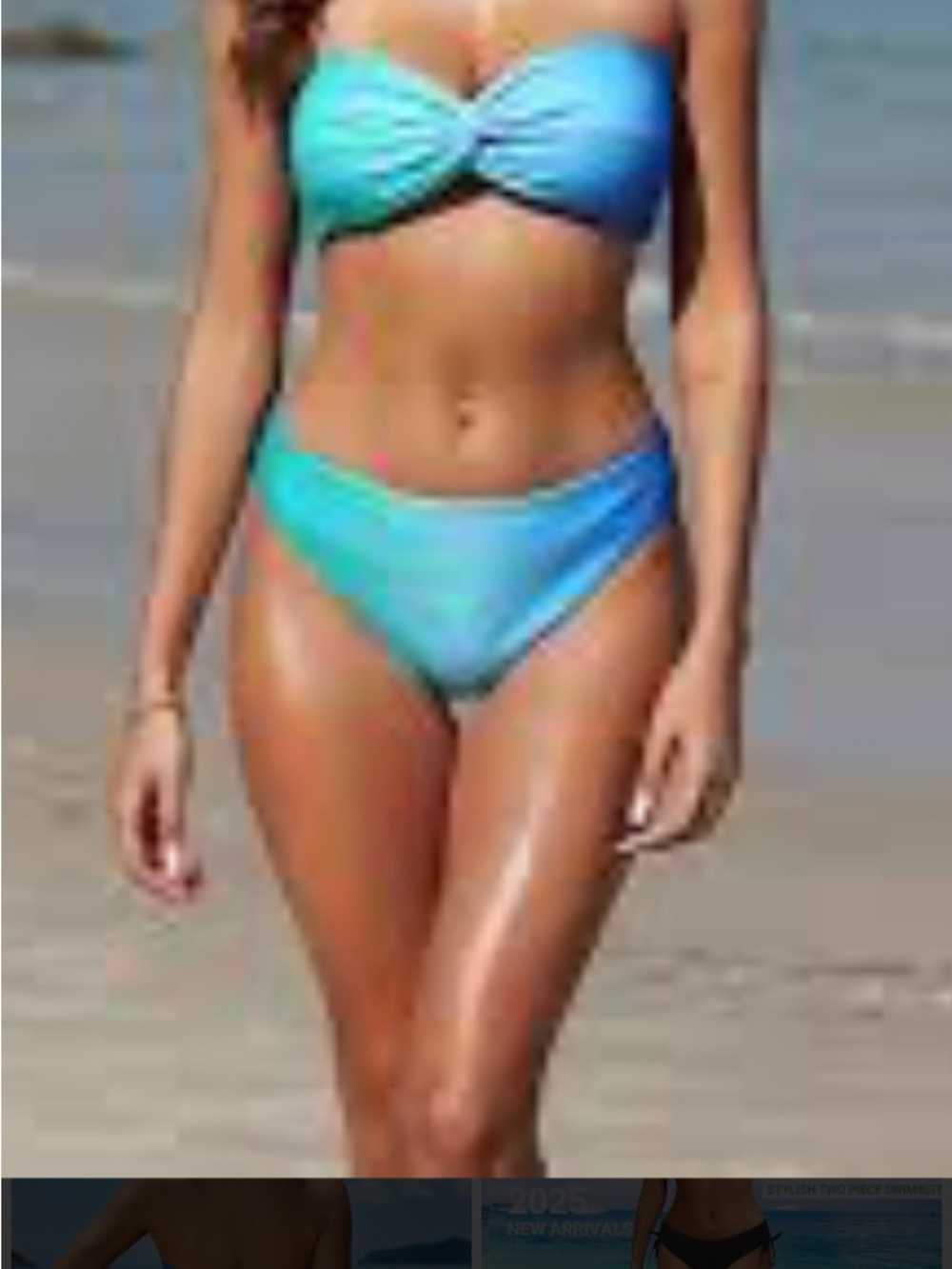 Zaful Twist Bandeau Bikini Set in Aqua Blue - Women Swim